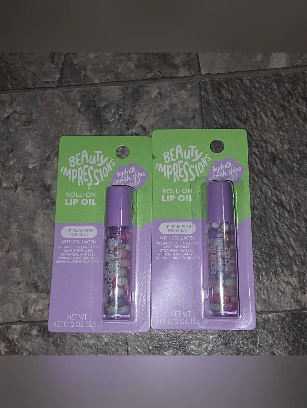 2 x Beauty Impressions Roll-On Lip Oil - Lip Plumping Formula- Collagen
